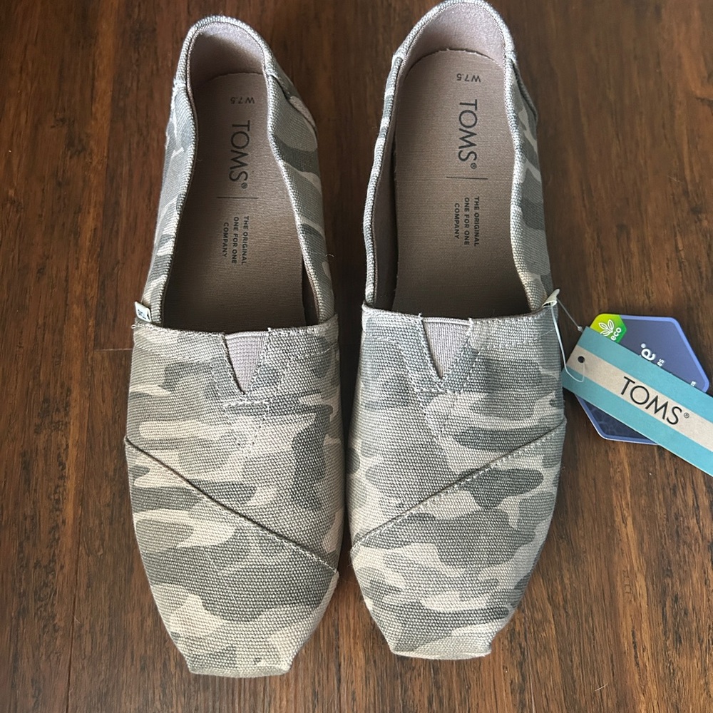 TOMS Gray Camouflage Canvas Slip-Ons